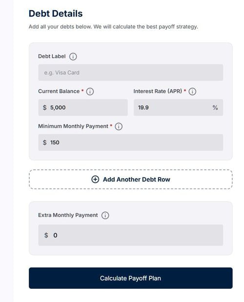 Adding multiple debts to the calculator